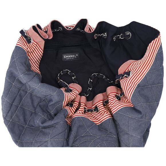 CHANEL Coco Cabas GM Hobo Tote A46887 Blue Red Navy Denim - Picture 9 of 9